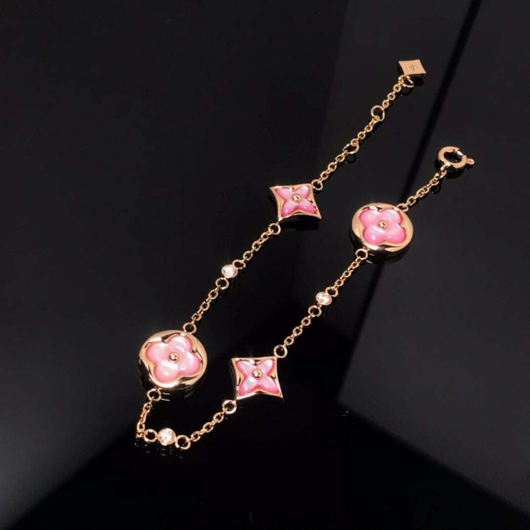 [⭐Miroze]STAR AND SUN 4 MOTIF PINK MOP PINK GOLD BRACELET