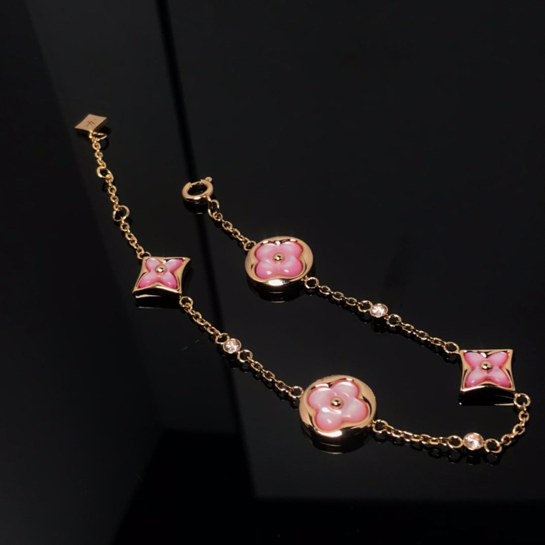 [⭐Miroze]STAR AND SUN 4 MOTIF PINK MOP PINK GOLD BRACELET