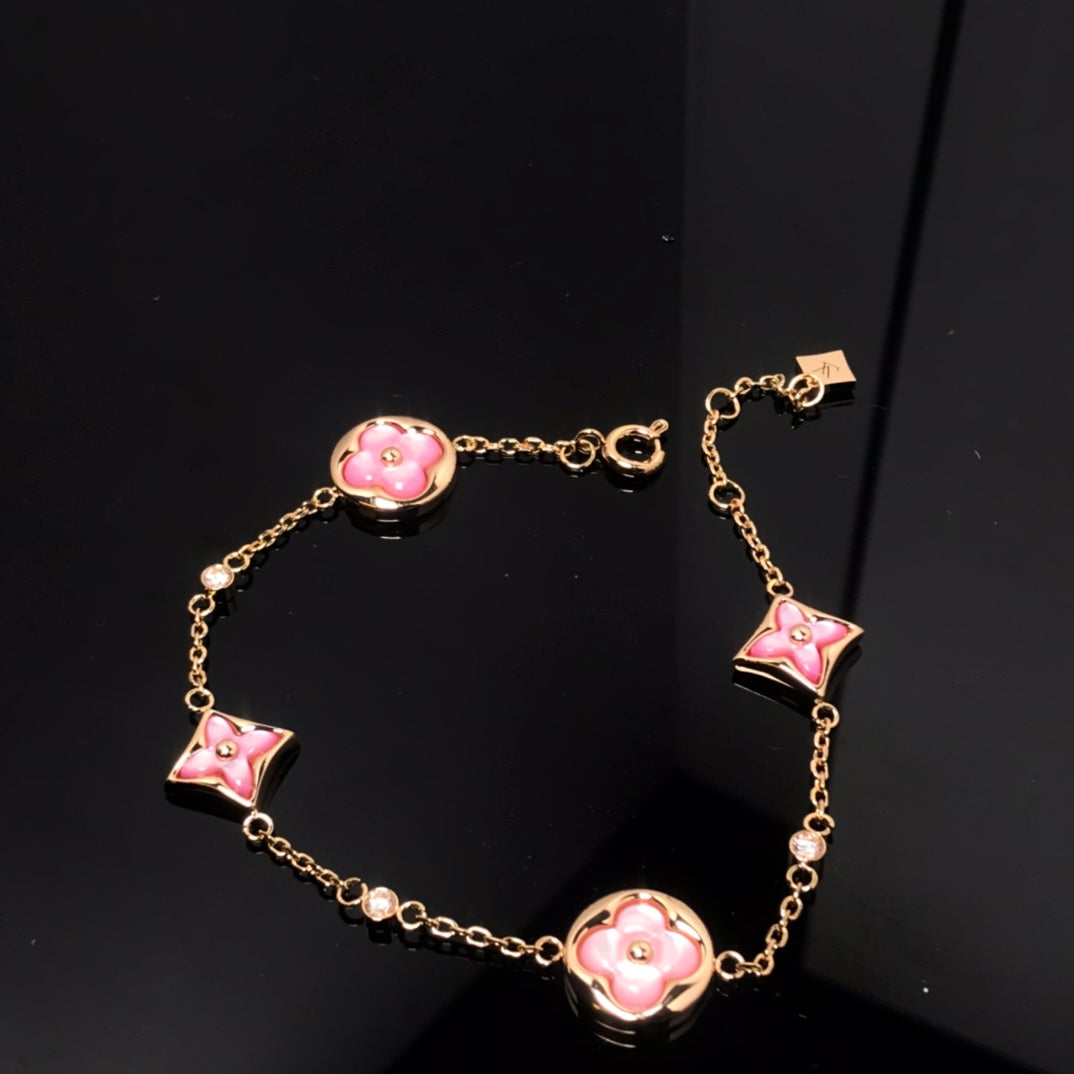 ⭐Miroze STAR AND SUN 4 MOTIF PINK MOP PINK GOLD BRACELET