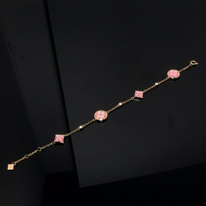 [⭐Miroze]STAR AND SUN 4 MOTIF PINK MOP PINK GOLD BRACELET
