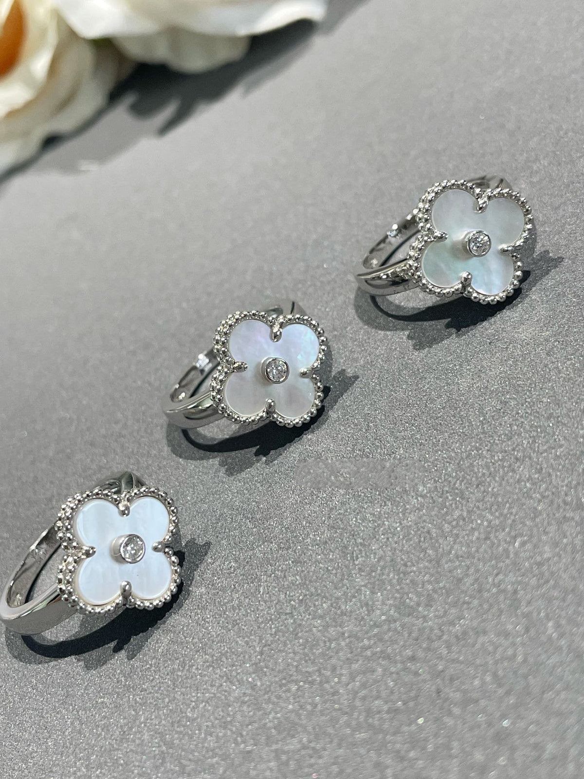 [⭐Miroze]CLOVER SILVER MOP DIAMOND RING