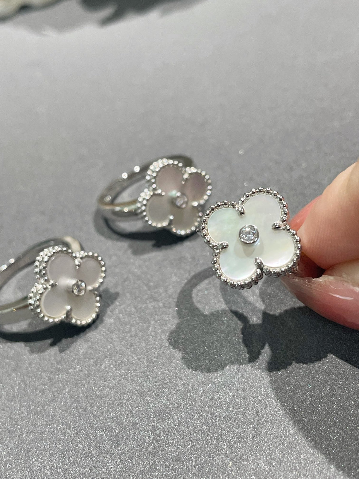 [⭐Miroze]CLOVER SILVER MOP DIAMOND RING