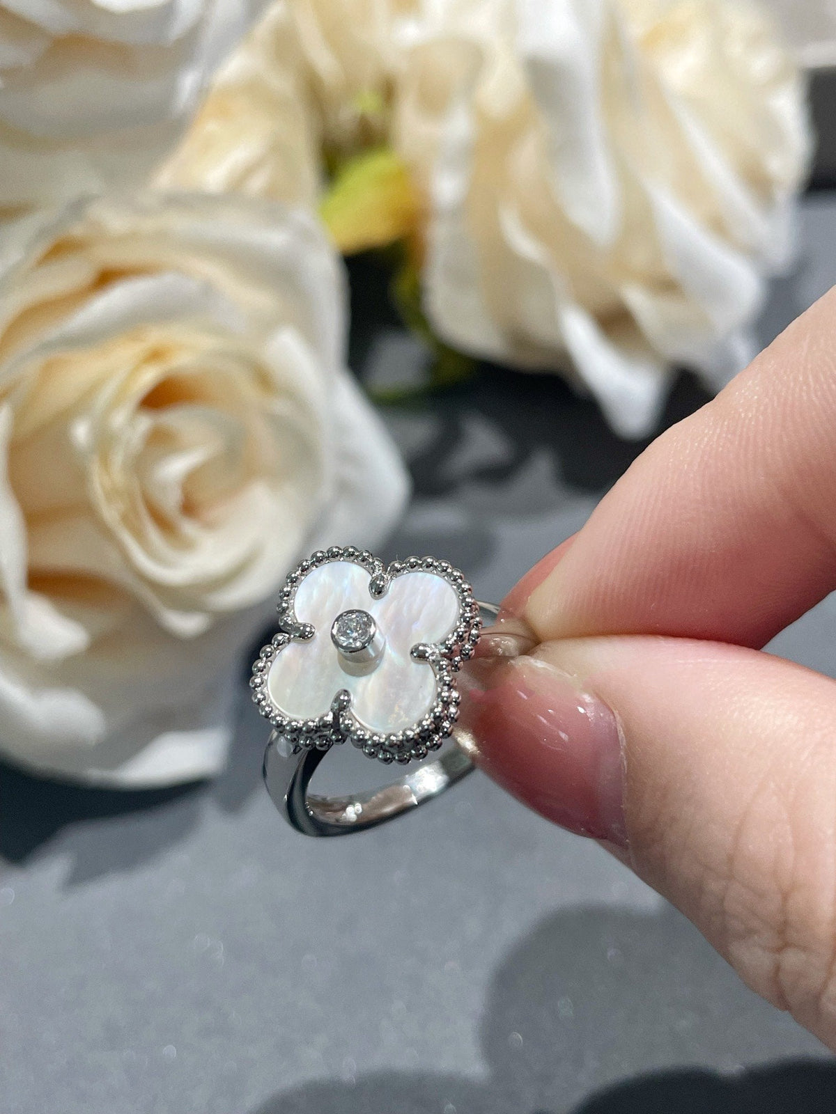 [⭐Miroze]CLOVER SILVER MOP DIAMOND RING
