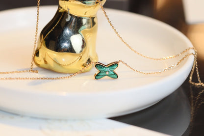 [⭐Miroze]JEUX MALACHITE 1 DIAMOND PINK GOLD NECKLACE