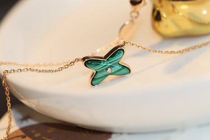 [⭐Miroze]JEUX MALACHITE 1 DIAMOND PINK GOLD NECKLACE