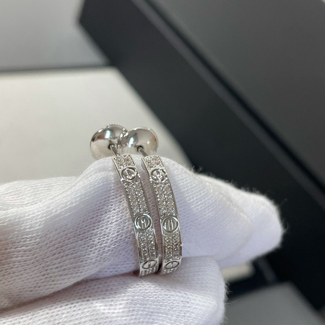 [⭐Miroze]LOVE DIAMOND SILVER HOOP EARRINGS