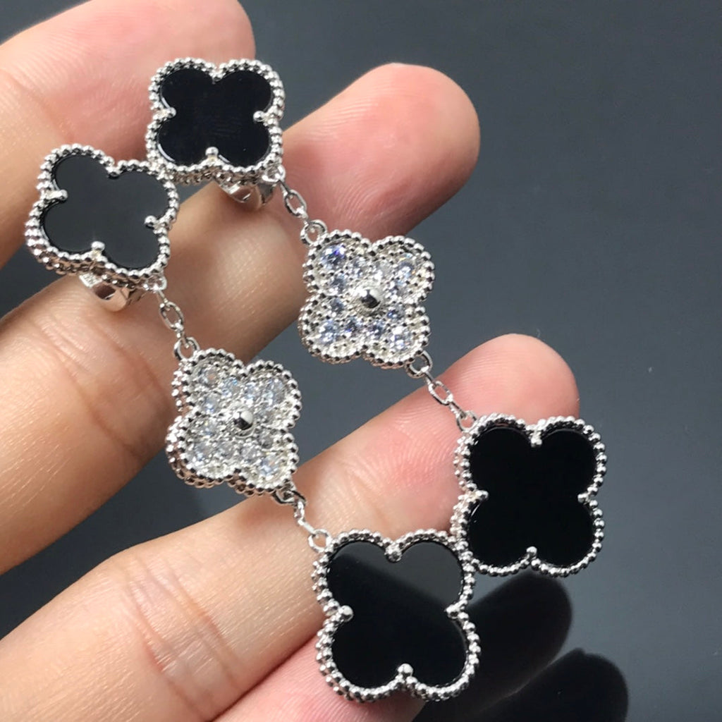 ⭐Miroze CLOVER 3 MOTIF DIAMOND ONYX SILVER EARRINGS