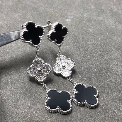 [⭐Miroze]クローバー 3モチーフ ダイヤモンド オニキス シルバーピアス