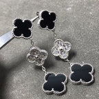 ⭐Miroze CLOVER 3 MOTIF DIAMOND ONYX SILVER EARRINGS