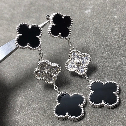 [⭐Miroze]クローバー 3モチーフ ダイヤモンド オニキス シルバーピアス