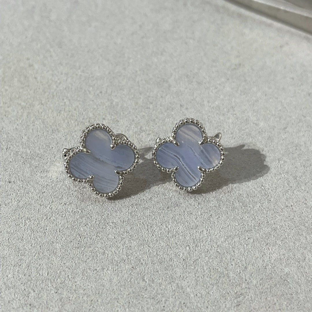 ⭐Miroze CLOVER CHALCEDONY SILVER STUD EARRINGS