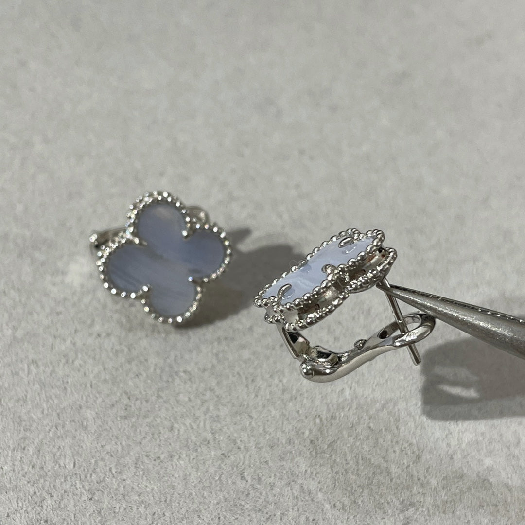 ⭐Miroze CLOVER CHALCEDONY SILVER STUD EARRINGS
