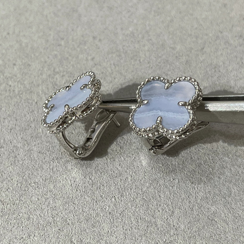 ⭐Miroze CLOVER CHALCEDONY SILVER STUD EARRINGS