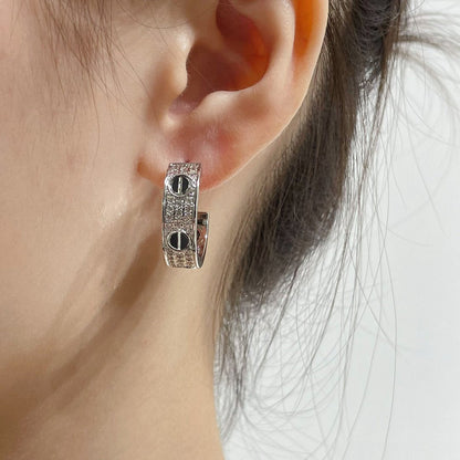 [⭐Miroze]LOVE CERAMIC DIAMOND PAVED SILVER EARRINGS