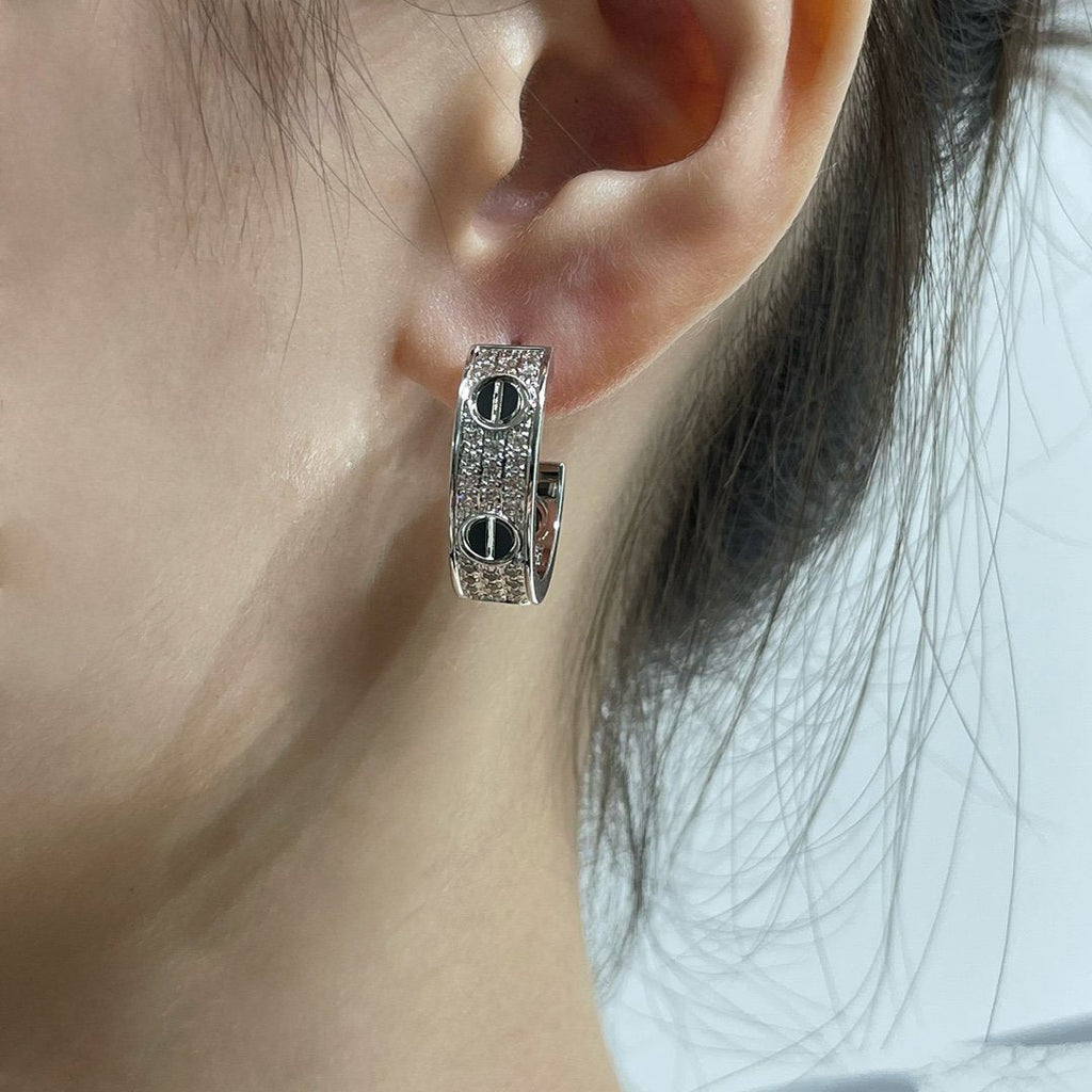 ⭐Miroze LOVE CERAMIC DIAMOND PAVED SILVER EARRINGS