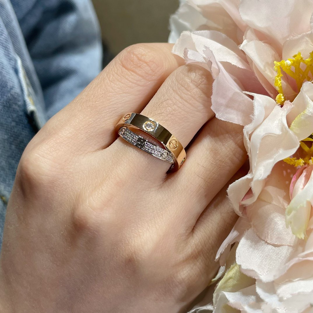 [⭐Miroze]LOVE PINK GOLD SILVER DIAMOND DOUBLE RING