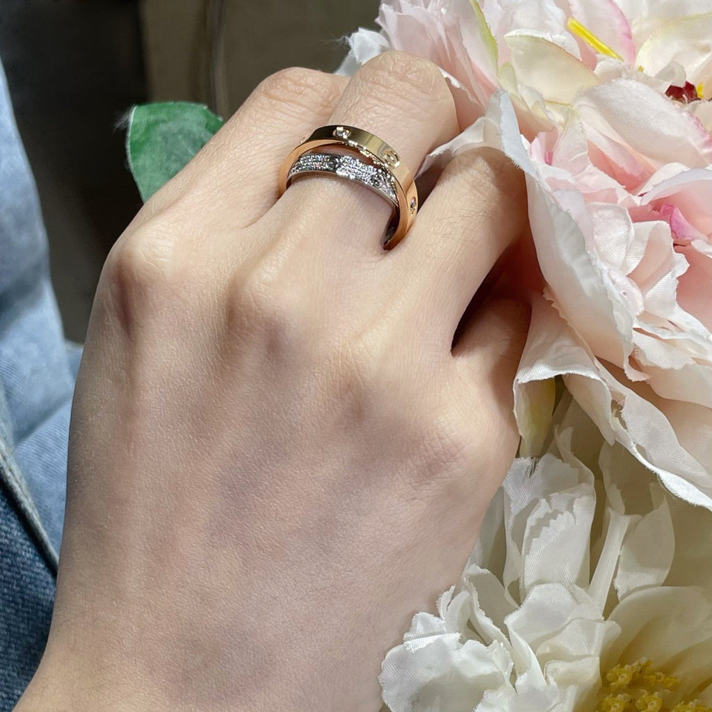 ⭐Miroze LOVE PINK GOLD SILVER DIAMOND DOUBLE RING