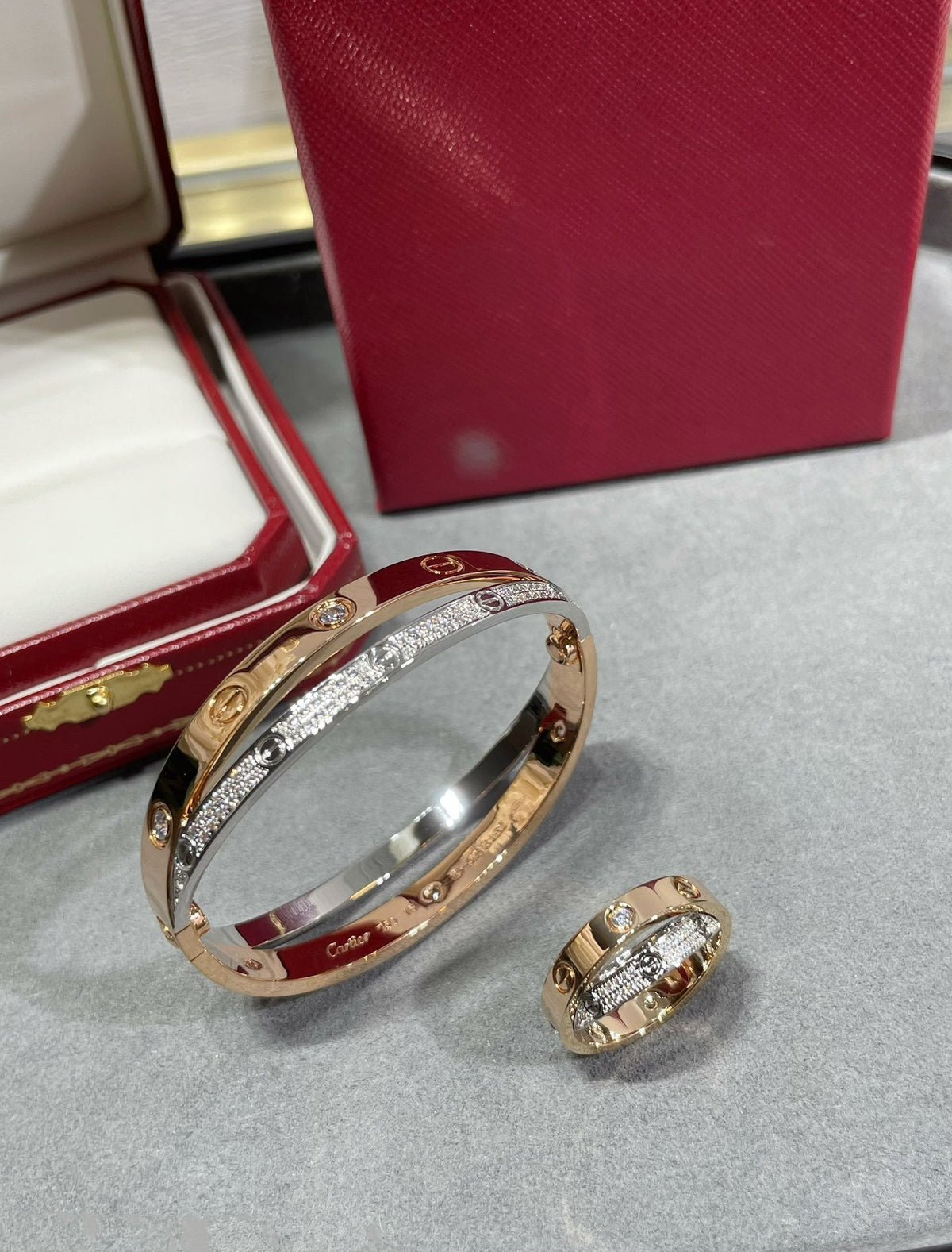 ⭐Miroze LOVE PINK GOLD SILVER DIAMOND DOUBLE RING