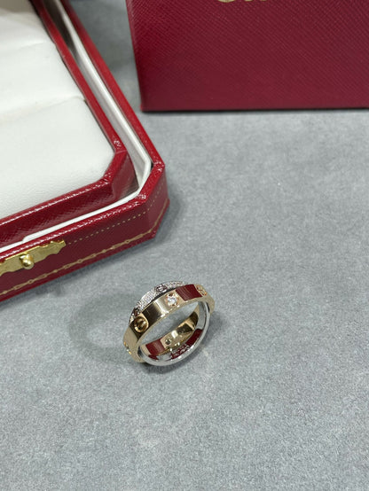 [⭐Miroze]LOVE PINK GOLD SILVER DIAMOND DOUBLE RING