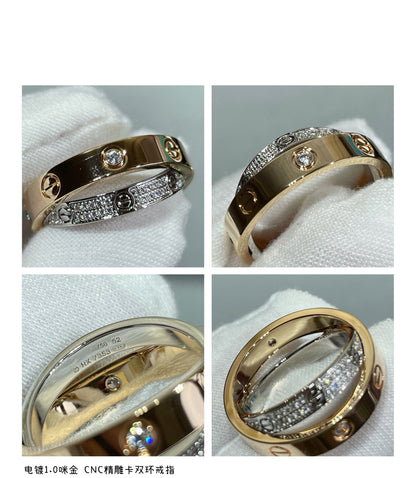 [⭐Miroze]LOVE PINK GOLD SILVER DIAMOND DOUBLE RING