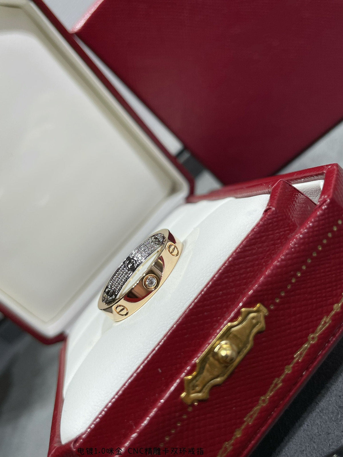 [⭐Miroze]LOVE PINK GOLD SILVER DIAMOND DOUBLE RING
