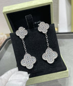 ⭐Miroze CLOVER 2 MOTIFS DIAMOND PAVED SILVER EARRINGS