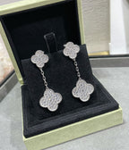 ⭐Miroze CLOVER 2 MOTIFS DIAMOND PAVED SILVER EARRINGS