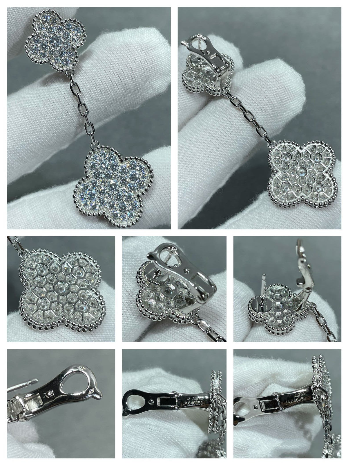 ⭐Miroze CLOVER 2 MOTIFS DIAMOND PAVED SILVER EARRINGS