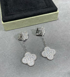 ⭐Miroze CLOVER 2 MOTIFS DIAMOND PAVED SILVER EARRINGS