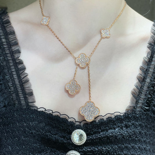 [⭐Miroze]CLOVER 6 MOTIF DIAMOND PAVED NECKLACE