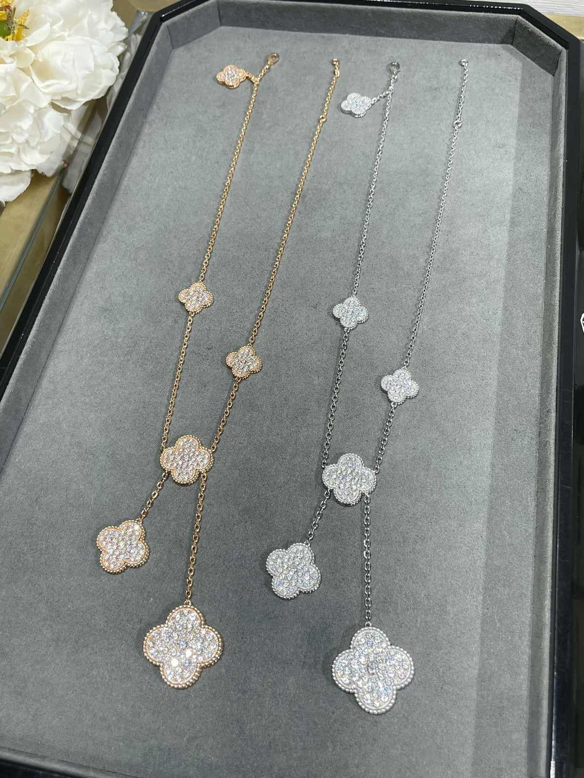 [⭐Miroze]CLOVER 6 MOTIF DIAMOND PAVED NECKLACE