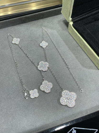 [⭐Miroze]CLOVER 6 MOTIF DIAMOND PAVED NECKLACE