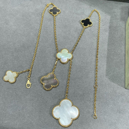 [⭐Miroze]CLOVER 6 MOTIF MOP ONYX GOLD NECKLACE