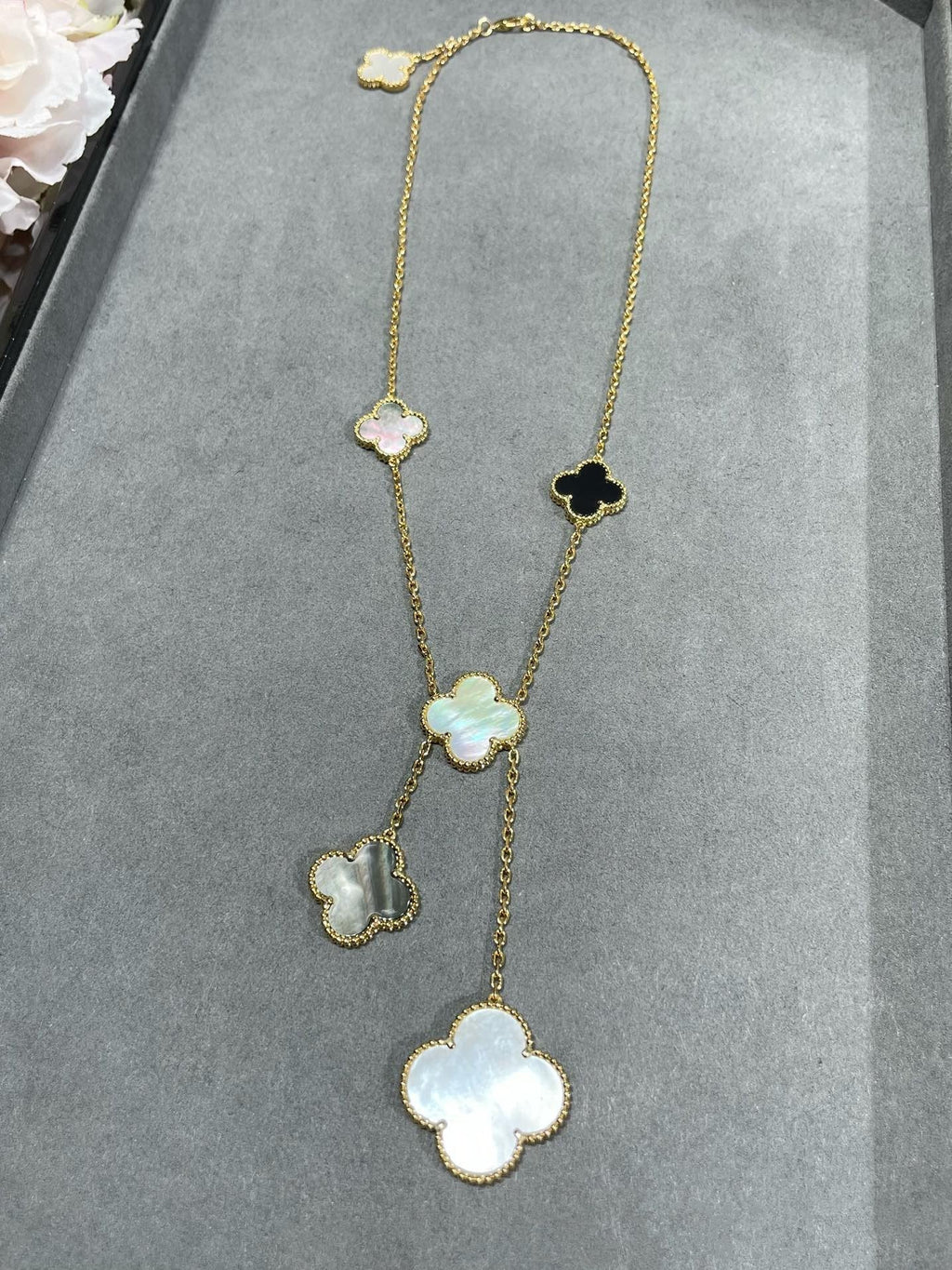 ⭐Miroze CLOVER 6 MOTIF MOP ONYX GOLD NECKLACE