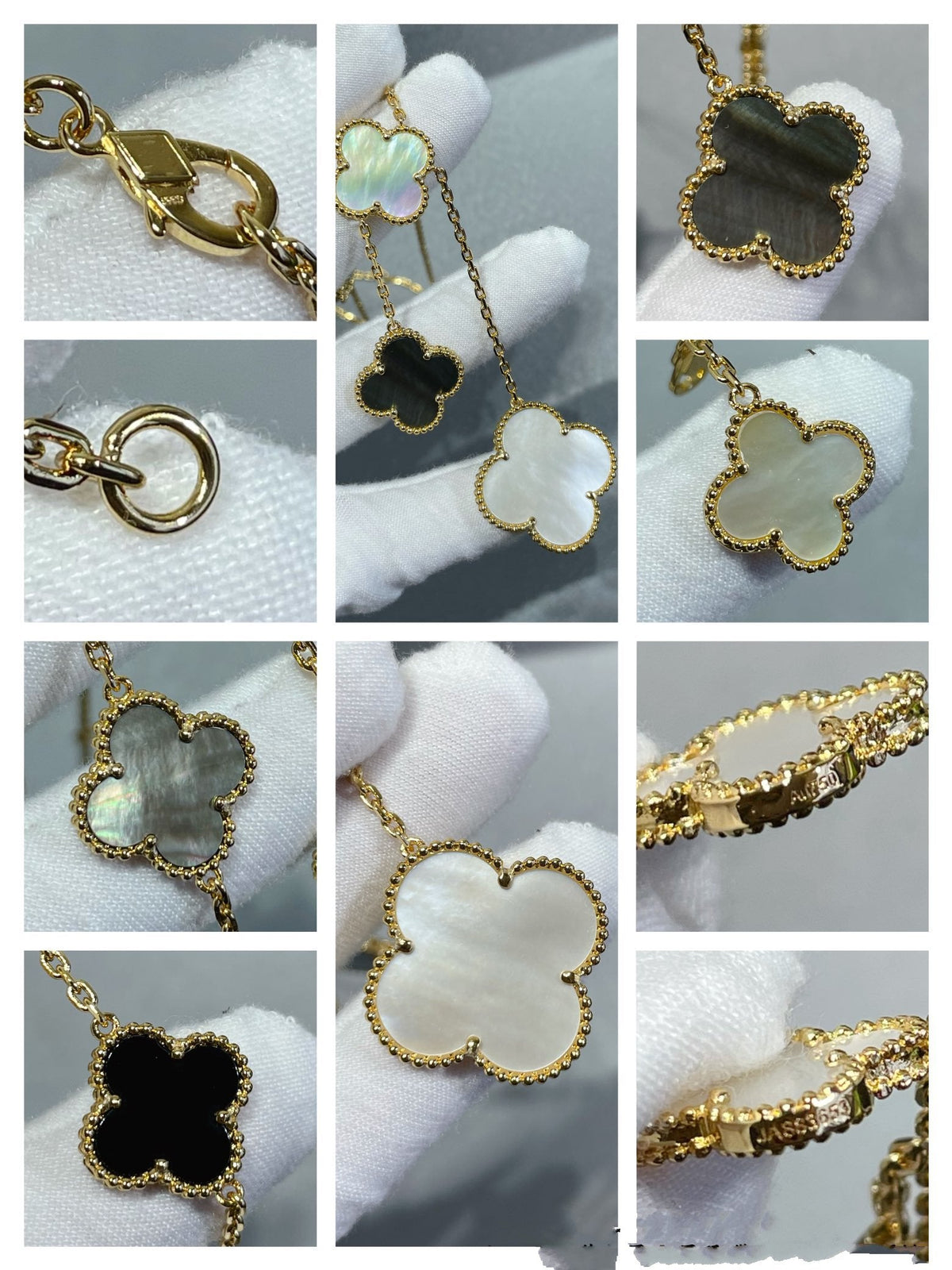 ⭐Miroze CLOVER 6 MOTIF MOP ONYX GOLD NECKLACE