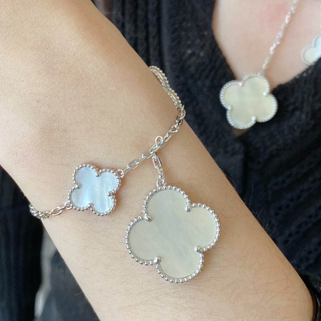 ⭐Miroze CLOVER 5 MOTIF WHITE MOP SILVER BRACELET