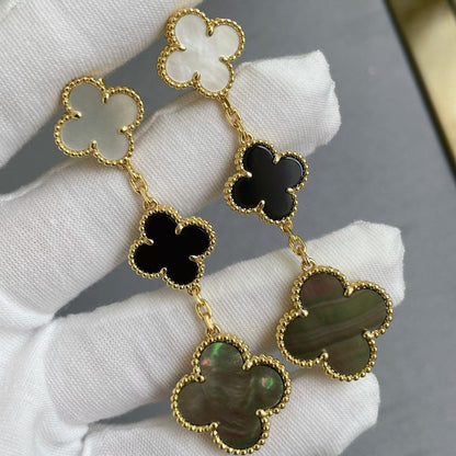 [⭐Miroze]CLOVER 3 MOTIF MOP ONYX DARK MOP PINK GOLD EARRINGS