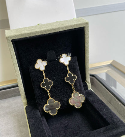 [⭐Miroze]CLOVER 3 MOTIF MOP ONYX DARK MOP PINK GOLD EARRINGS
