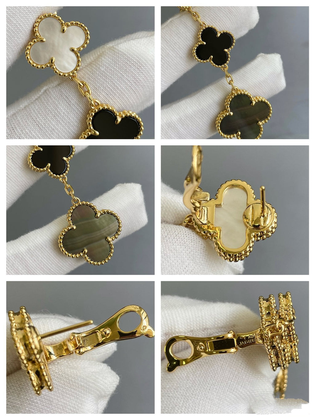 ⭐Miroze CLOVER 3 MOTIF MOP ONYX DARK MOP PINK GOLD EARRINGS