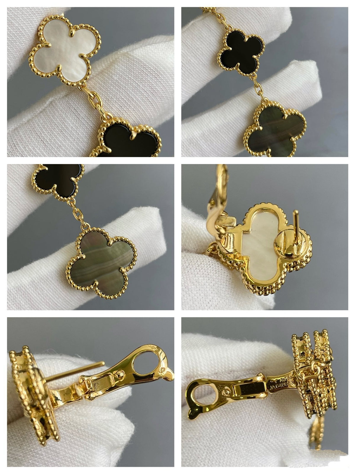⭐Miroze CLOVER 3 MOTIF MOP ONYX DARK MOP PINK GOLD EARRINGS