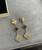 ⭐Miroze CLOVER 3 MOTIF MOP ONYX DARK MOP PINK GOLD EARRINGS