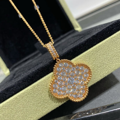 [⭐Miroze]CLOVER 25MM LARGE PEDANT DIAMOND PAVED LONG NECKLACE