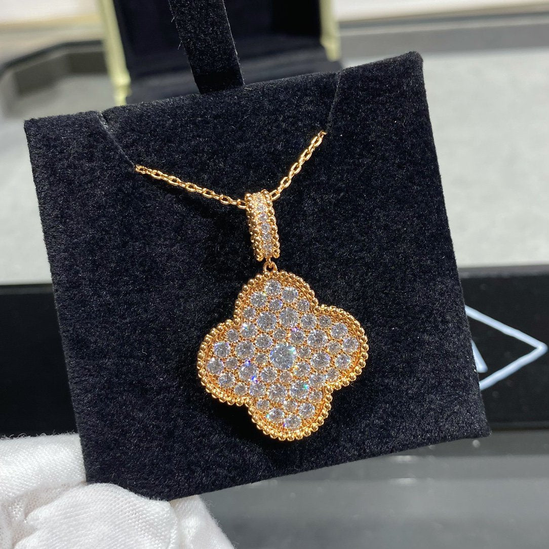[⭐Miroze]CLOVER 25MM LARGE PEDANT DIAMOND PAVED LONG NECKLACE