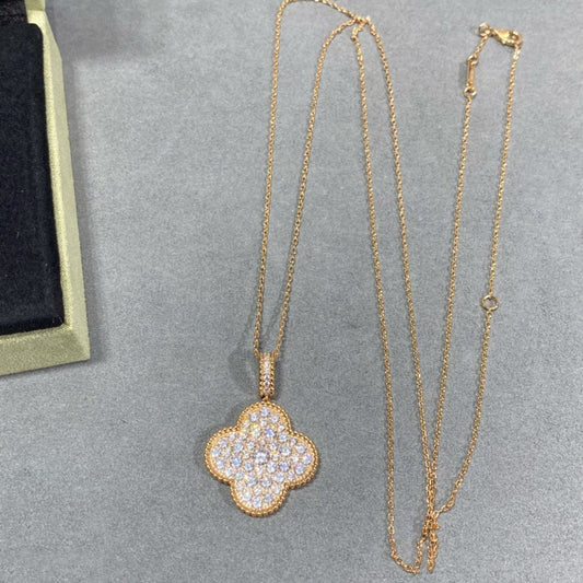 [⭐Miroze]CLOVER 25MM LARGE PEDANT DIAMOND PAVED LONG NECKLACE