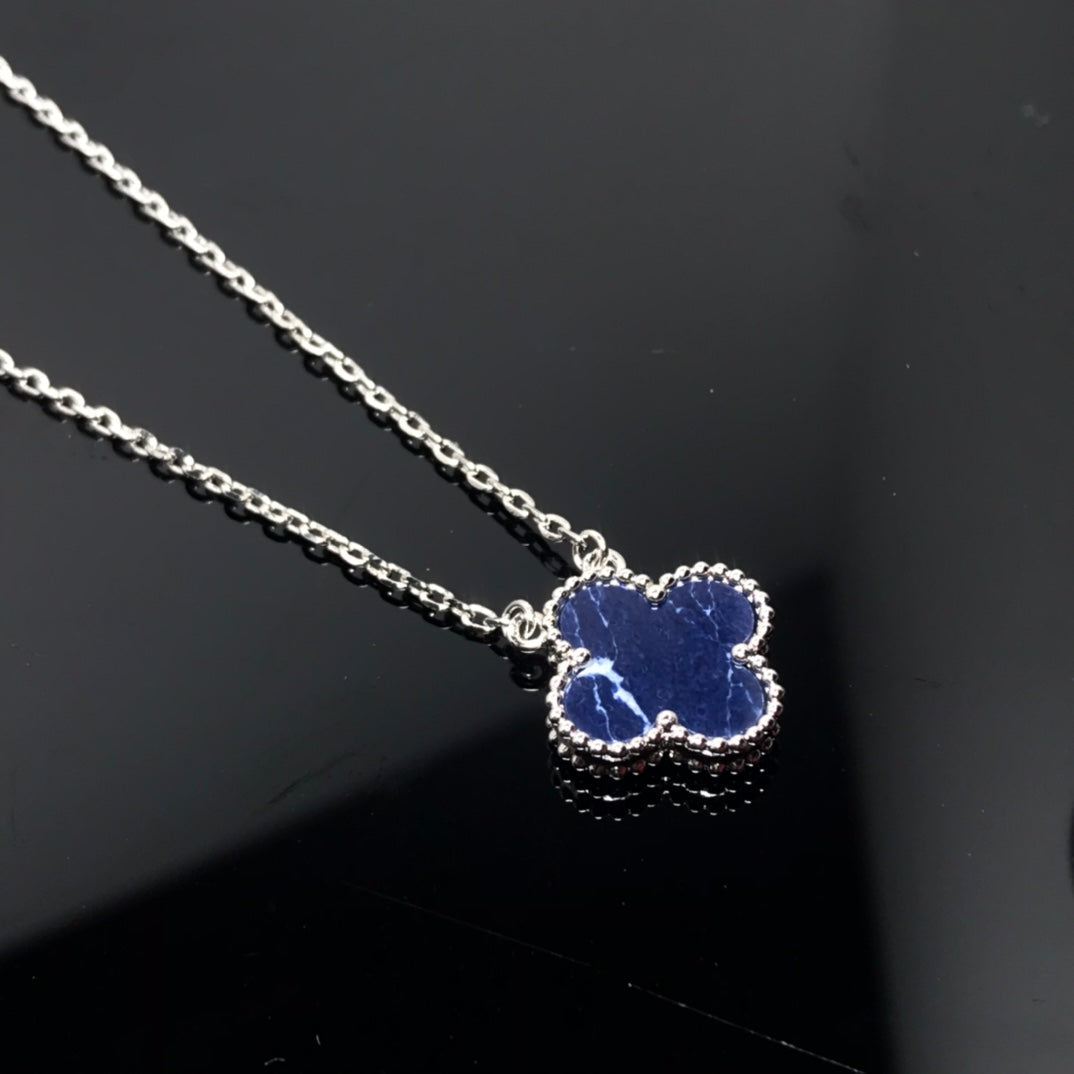 ⭐Miroze CLOVER PIETERSITE SILVER LONG NECKLACE
