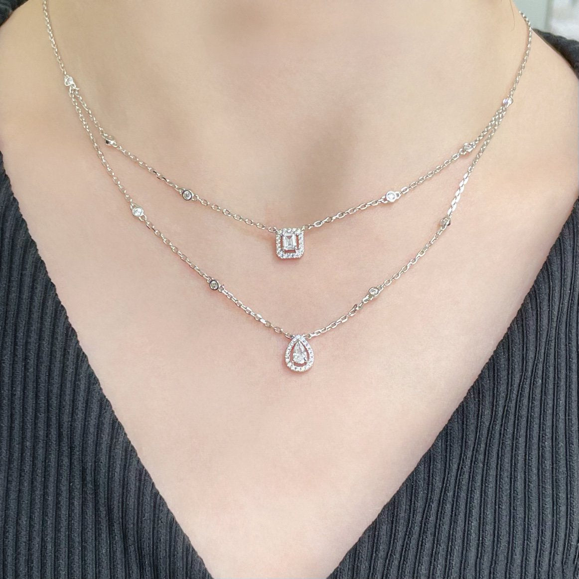 [⭐Miroze]MY TWIN 2 ROW DIAMOND NECKLACE
