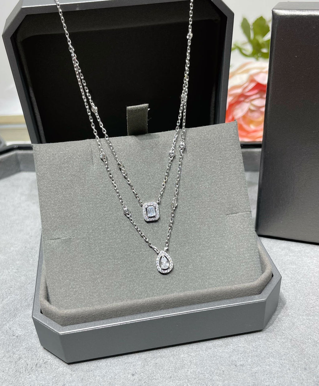 [⭐Miroze]MY TWIN 2 ROW DIAMOND NECKLACE