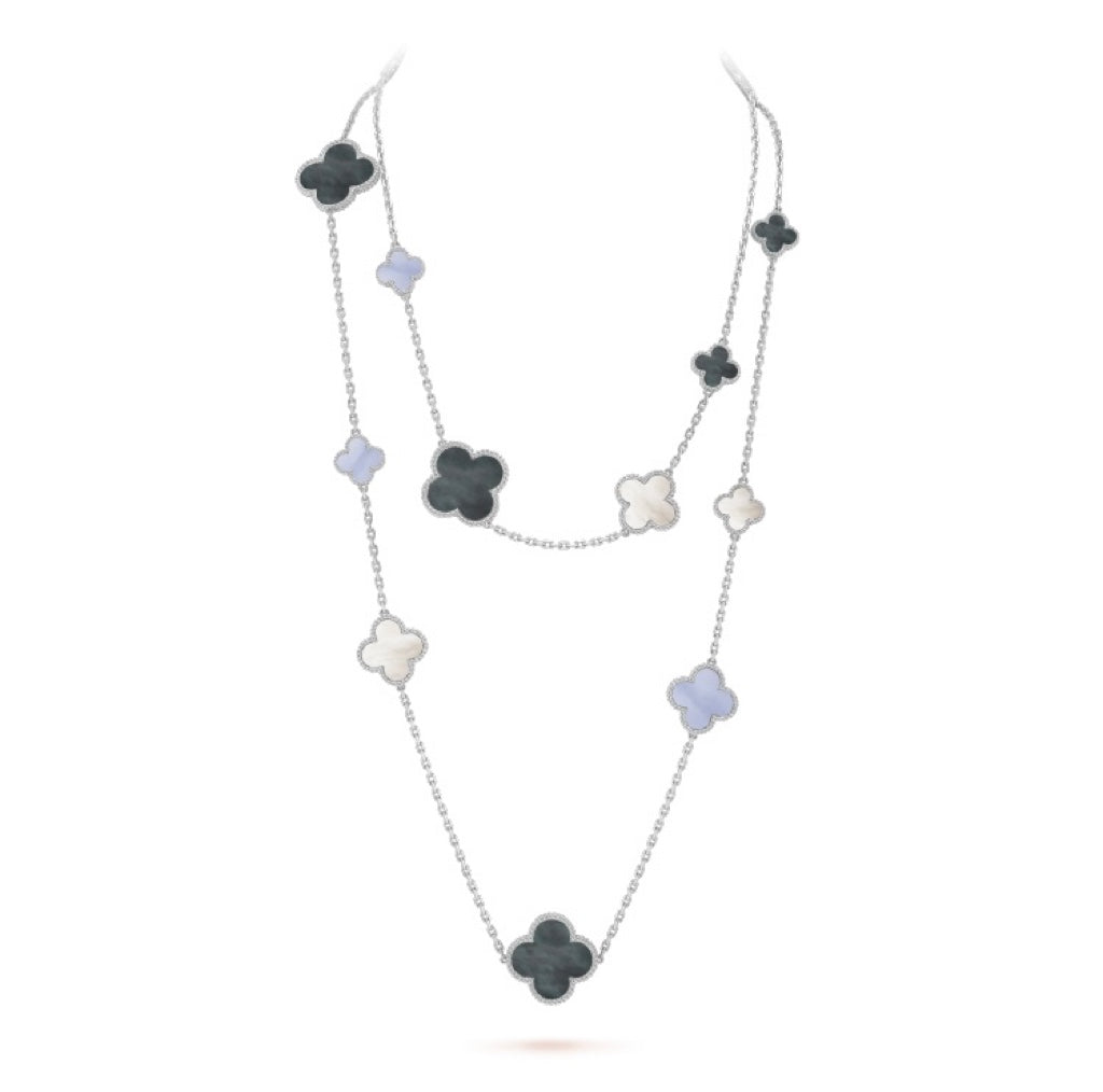 ⭐Miroze CLOVER 16 MOTIF CHALCEDONY MOP SILVER NECKLACE