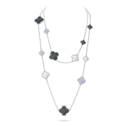 [⭐Miroze]CLOVER 16 MOTIF CHALCEDONY MOP SILVER NECKLACE