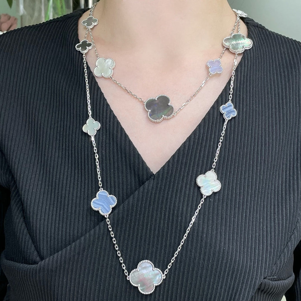 ⭐Miroze CLOVER 16 MOTIF CHALCEDONY MOP SILVER NECKLACE